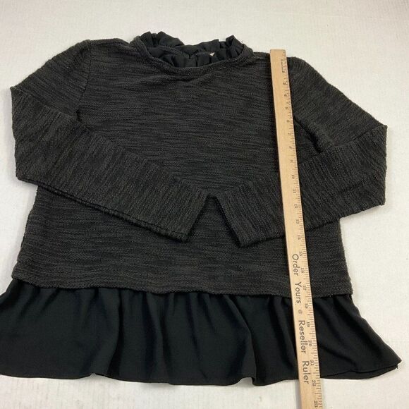 LOFT Womens Ruffled Trim Sweater Black Long Sleeve Knit Pullover Size PS Petites - Picture 6 of 12